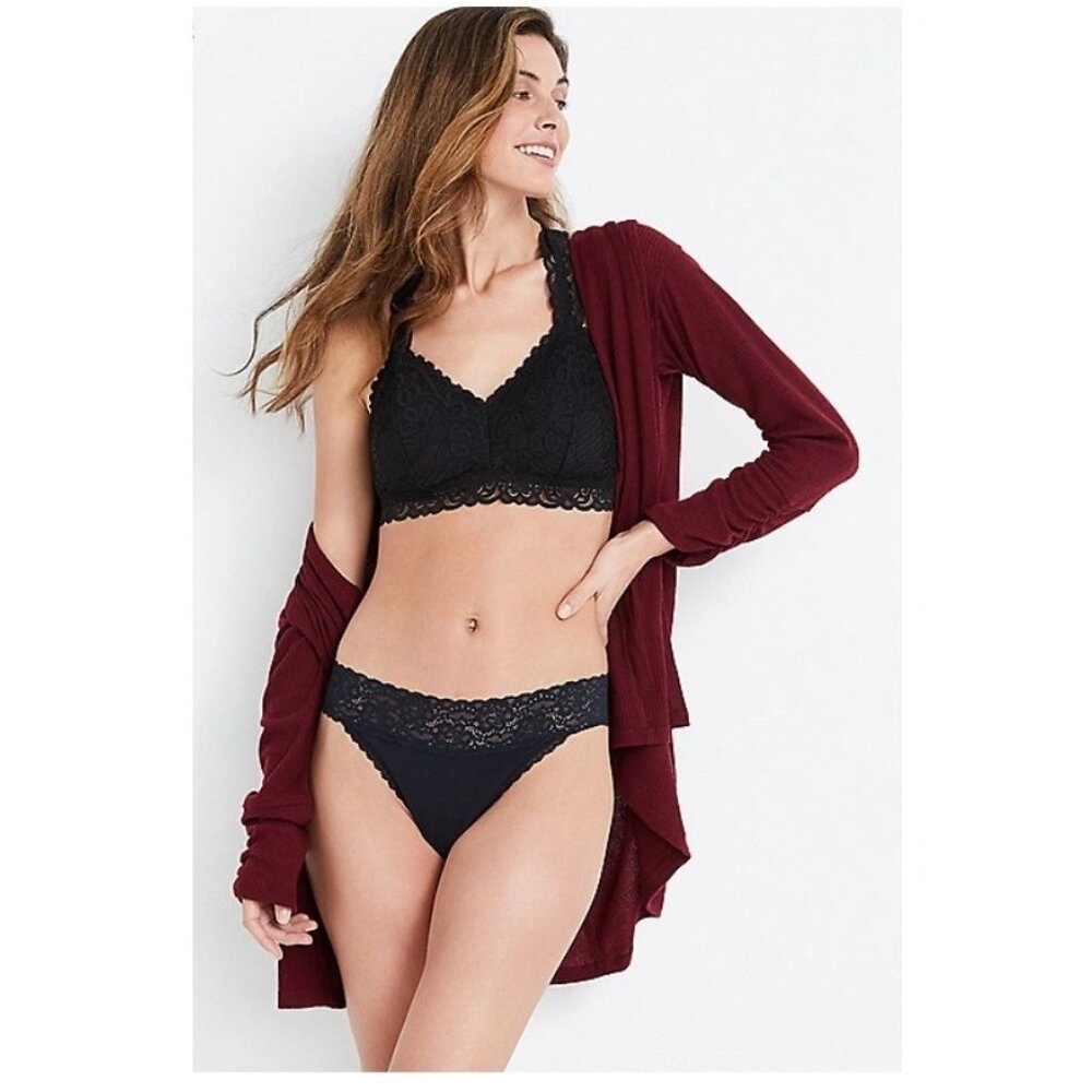 Maurices Simply Comfy Wide Lace Trim Cotton Thong Panty